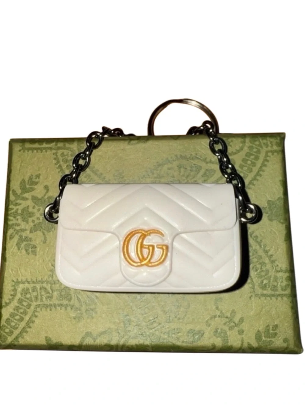 Luxury Style Mini Handbag Keychain White Purse Charm Gift Box
